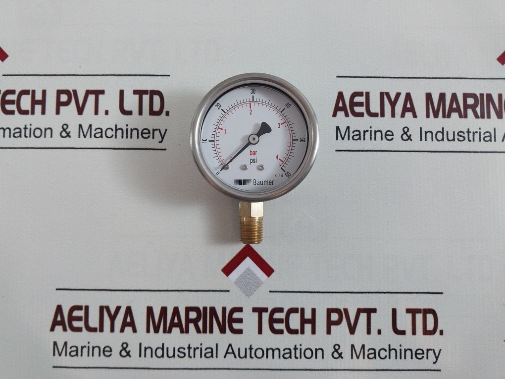 Baumer En837 Kl. 1.6 Pressure Gauge 0 To 60 Psi,0 To 4 Bar