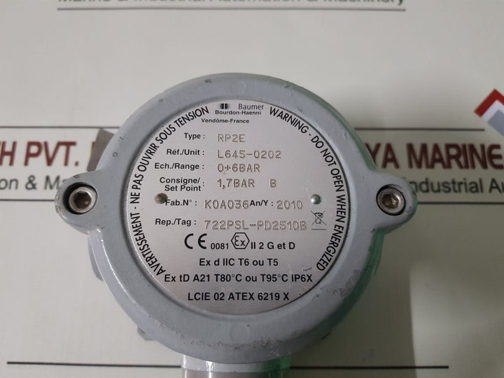 Baumer Rp2E L645-0202 Pressure Switch 1,7 Bar B