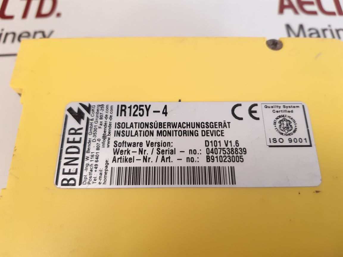 Bender Ir125Y-4 Insulation Monitoring Device B91023005