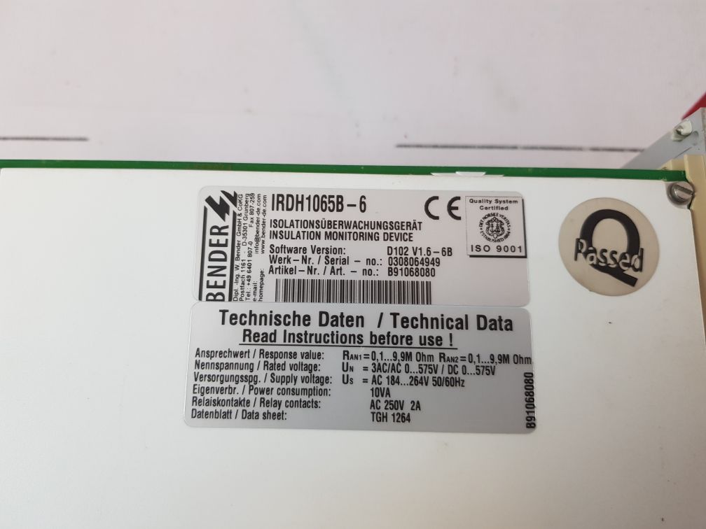 Bender Irdh1065B-6 Insulation Monitoring Device