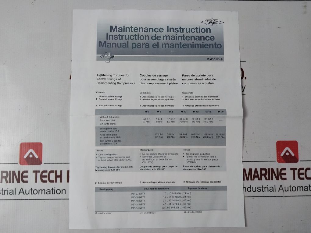 Bitzer 304051-03 Valve Complete Plate Kit