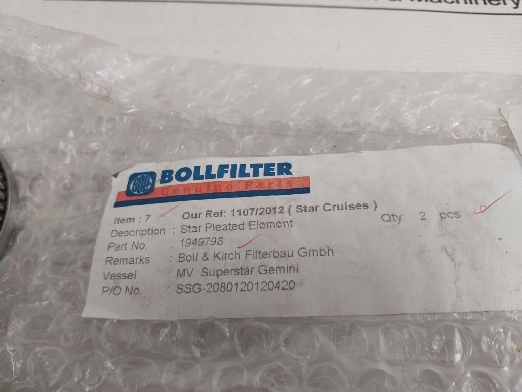 Bollfilter 1949798 Star Pleated Element