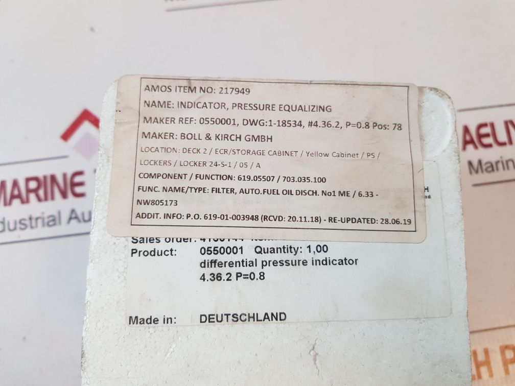 Bollfilter 4.36.2 Differential Pressure Indicator 0550001