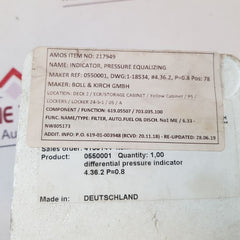 Bollfilter 4.36.2 Differential Pressure Indicator 0550001