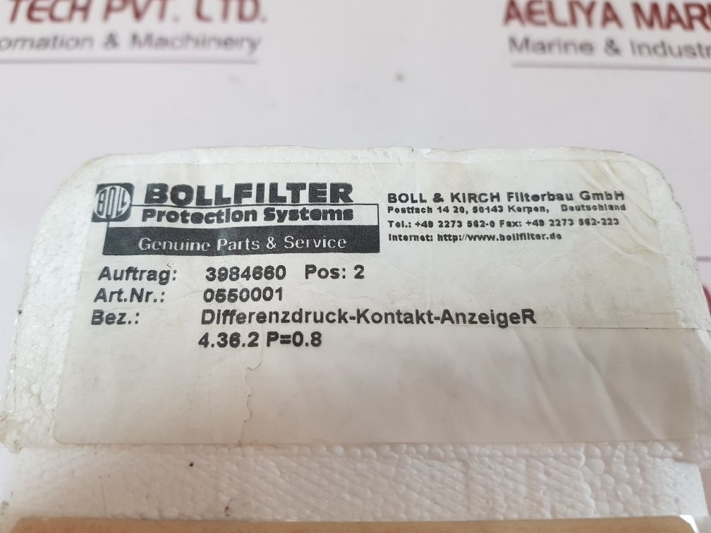 Bollfilter 4.36.2 Differential Pressure Contact Indicator
