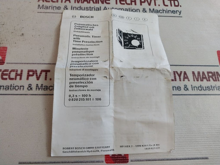 Bosch 0 820 215 102 Pneumatic Timer With Time Preselection