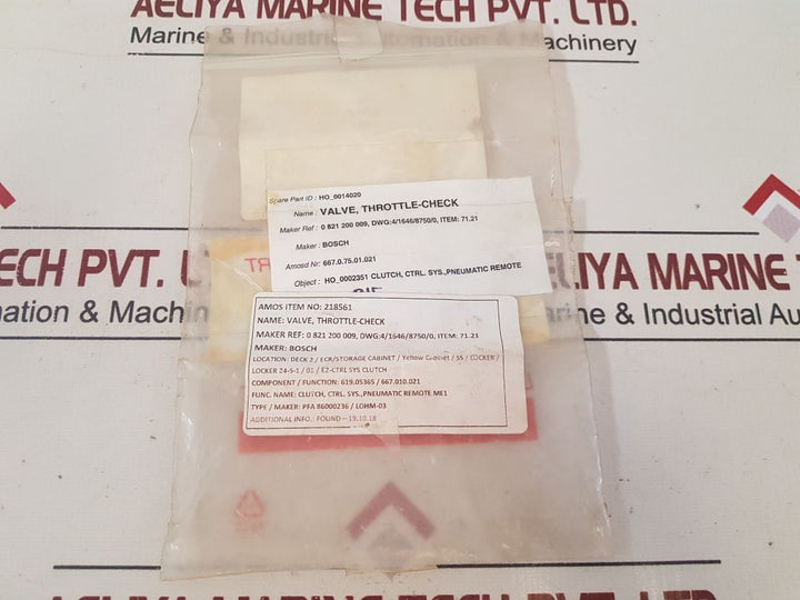 Bosch 0 821 200 009 Throttle-check Valve