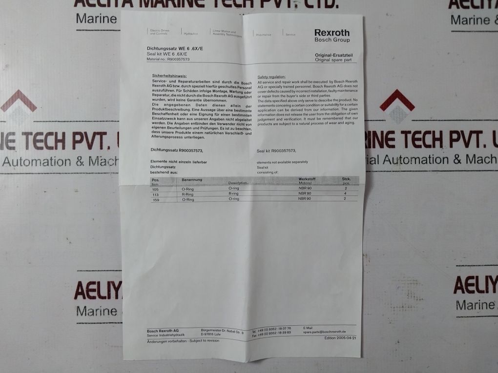 Bosch Rexroth R900357573 Seal Kit