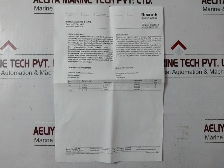 Bosch Rexroth R900357573 Seal Kit