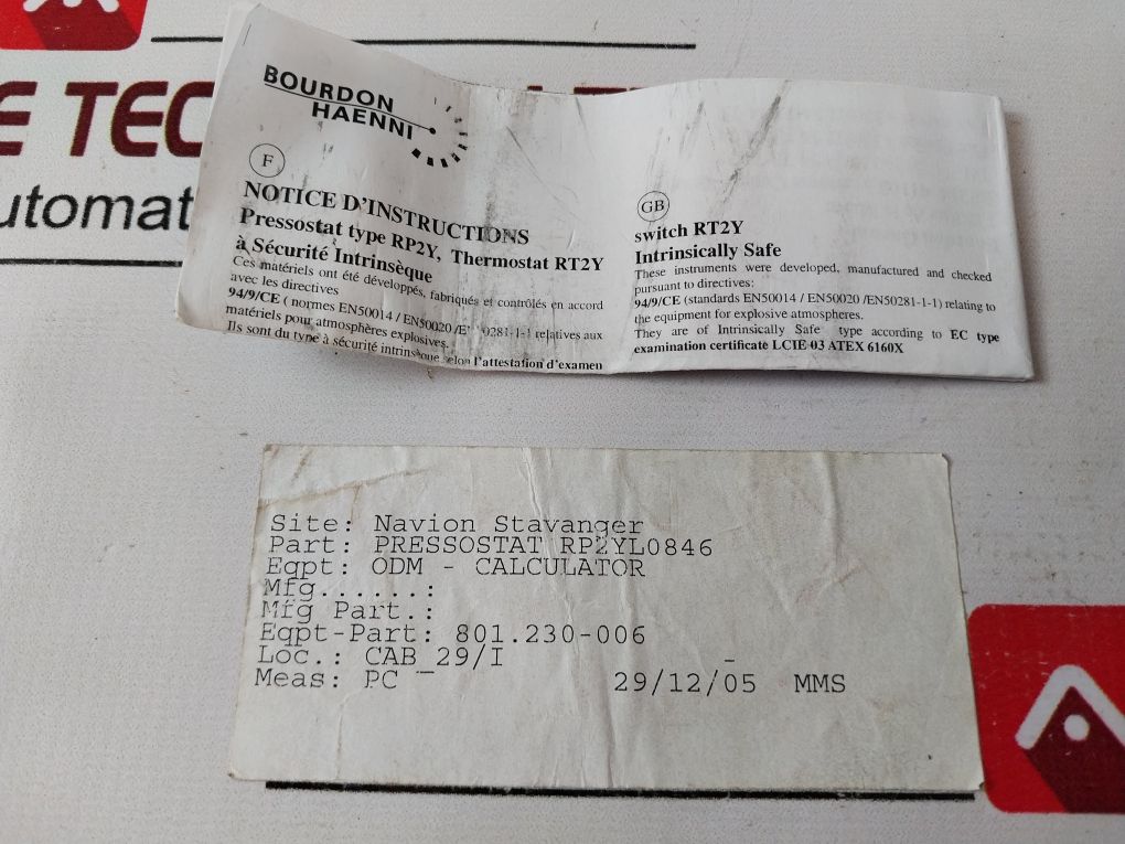 Bourdon Haenni Rp2Ym346 Pressure Switch