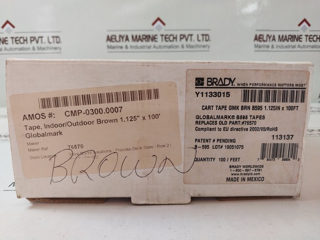 Brady Globalmark B595 1.125In X 100Ft Brown Vinyl Tape Cartridge 113137