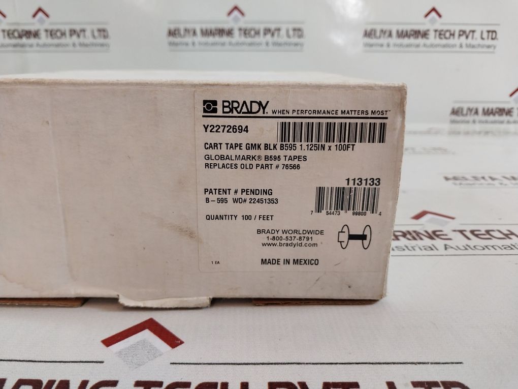 Brady Y2272694 113133 1.125In X 100Ft Globalmark Black Vinyl Tape