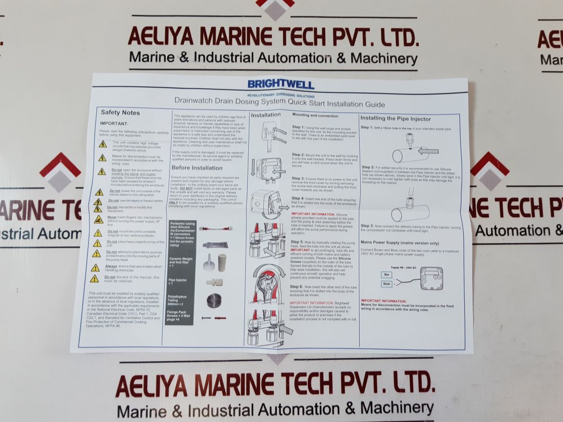 Brightwell dwm dosing pump drainwatch mains