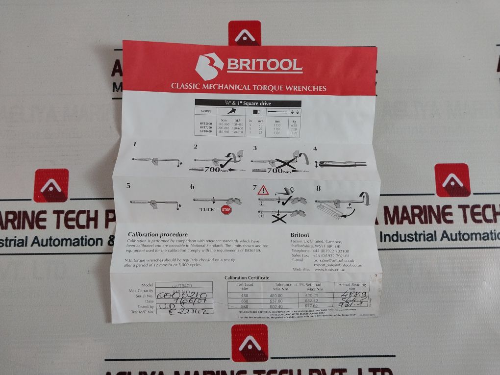 Britool Gvt8400 Classic Mechanical Torque Wrenches 480-940 Nm