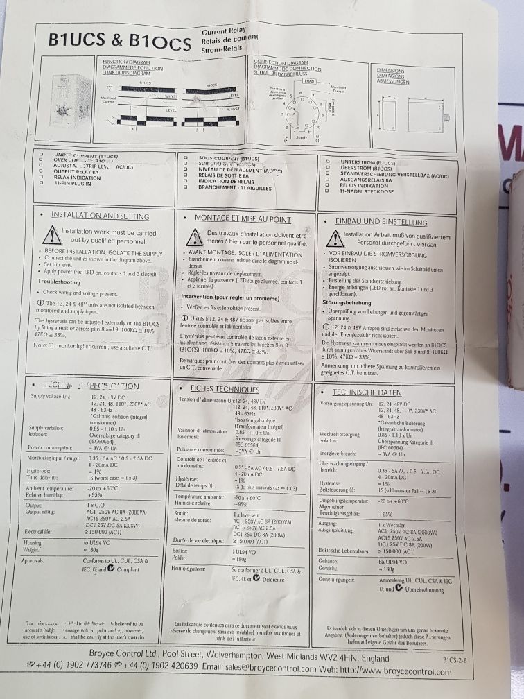 Broyce Control B1Ucs Current Relay