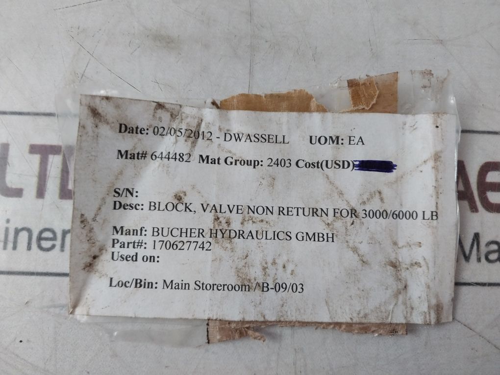 Bucher Rvsae3Ds-212-05-01 Block/Check Valve 170627742