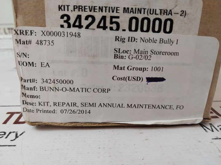 Bunn 34245.0000 Ultra –2 Ultra Preventative Maintenance Kit