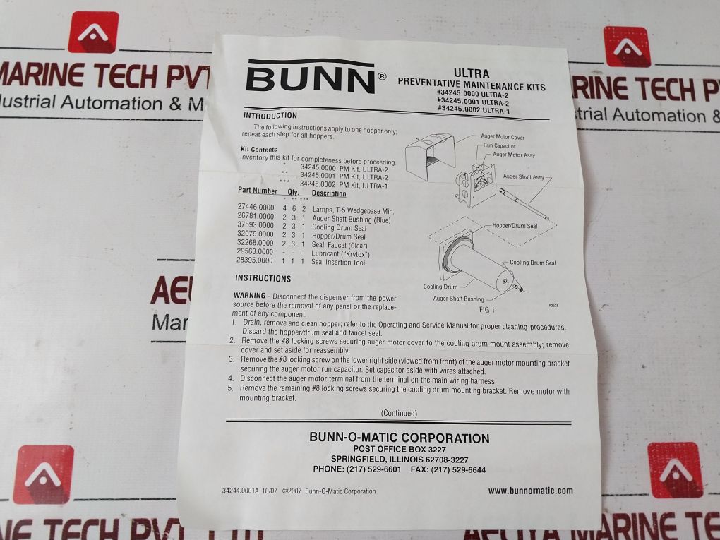 Bunn 34245.0000 Ultra –2 Ultra Preventative Maintenance Kit
