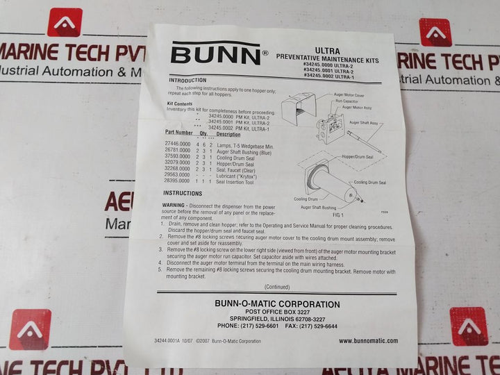 Bunn 34245.0000 Ultra –2 Ultra Preventative Maintenance Kit
