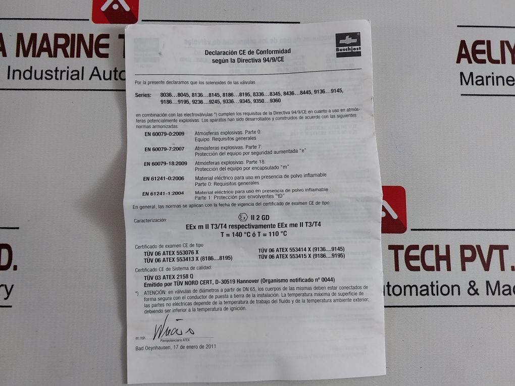 Buschjost 0000000.9136 Solenoid Valve 8240300.9100