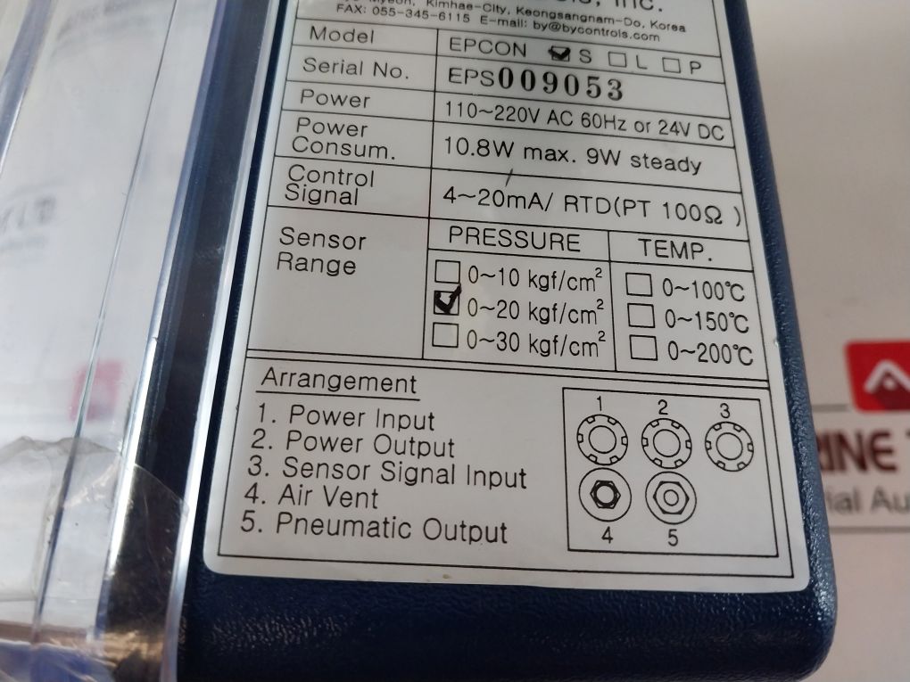 By Controls Epcon S Electro-pneumatic Controller 0~20 Kgf/Cm²