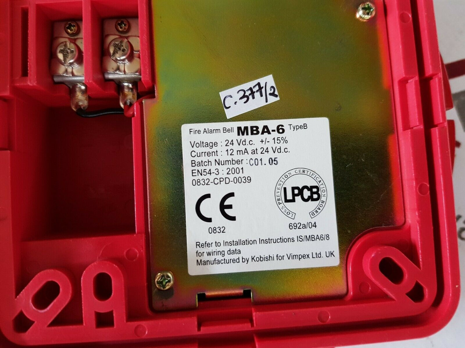 Eltek mba-6 fire alarm bell