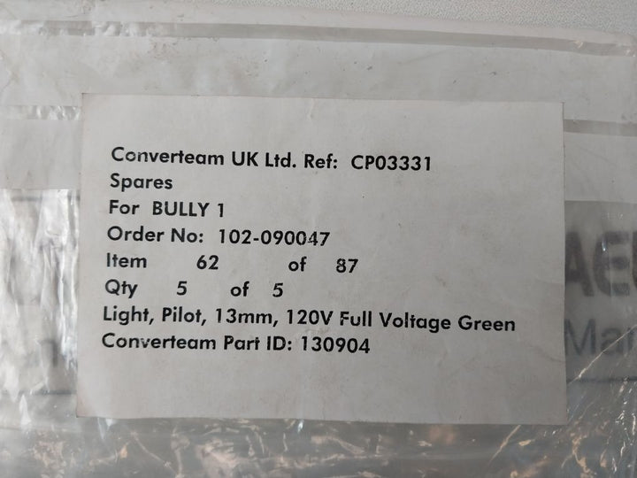 Lot Of 5X C3 Controls 13Sblg120St Pilot Indicator-green Light /Lamp 120V Ac/Dc