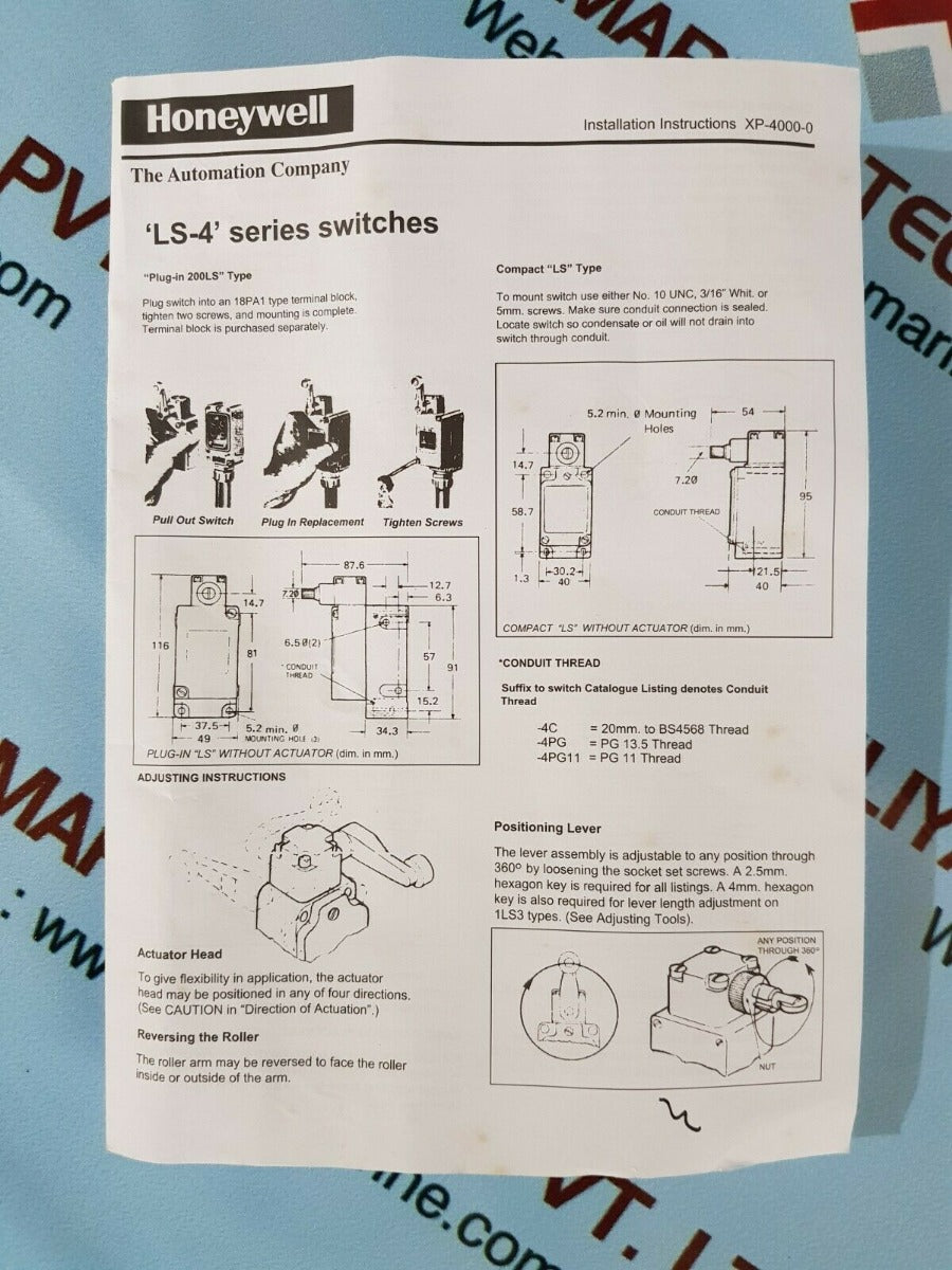 Honeywell 8ls1-4c limit switch