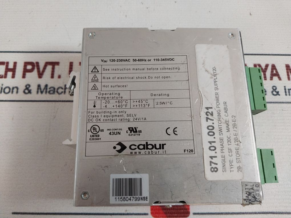 Cabur Xcsf120C Single Phase Switching Power Supply 110-345 Vdc