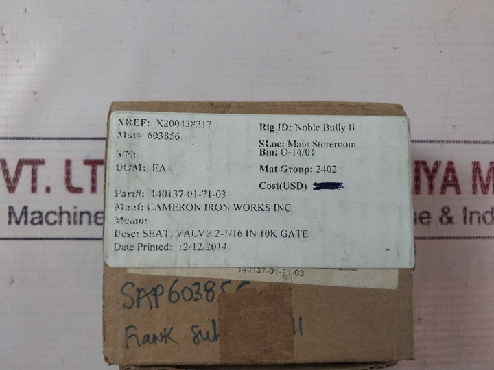 Cameron 140137-01-71-03 Seat Valve