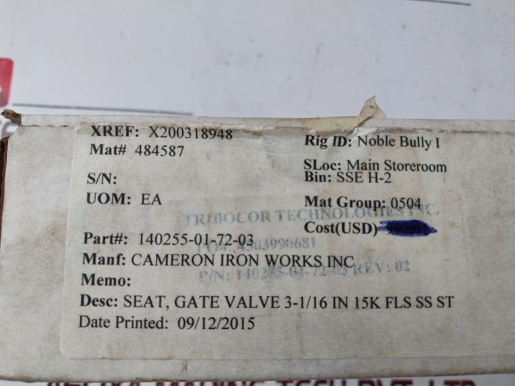 Cameron 140255-01-72-03 Seat Gate Valve Hrb 99.0