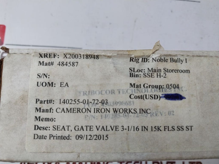 Cameron 140255-01-72-03 Seat Gate Valve Hrb 99.0