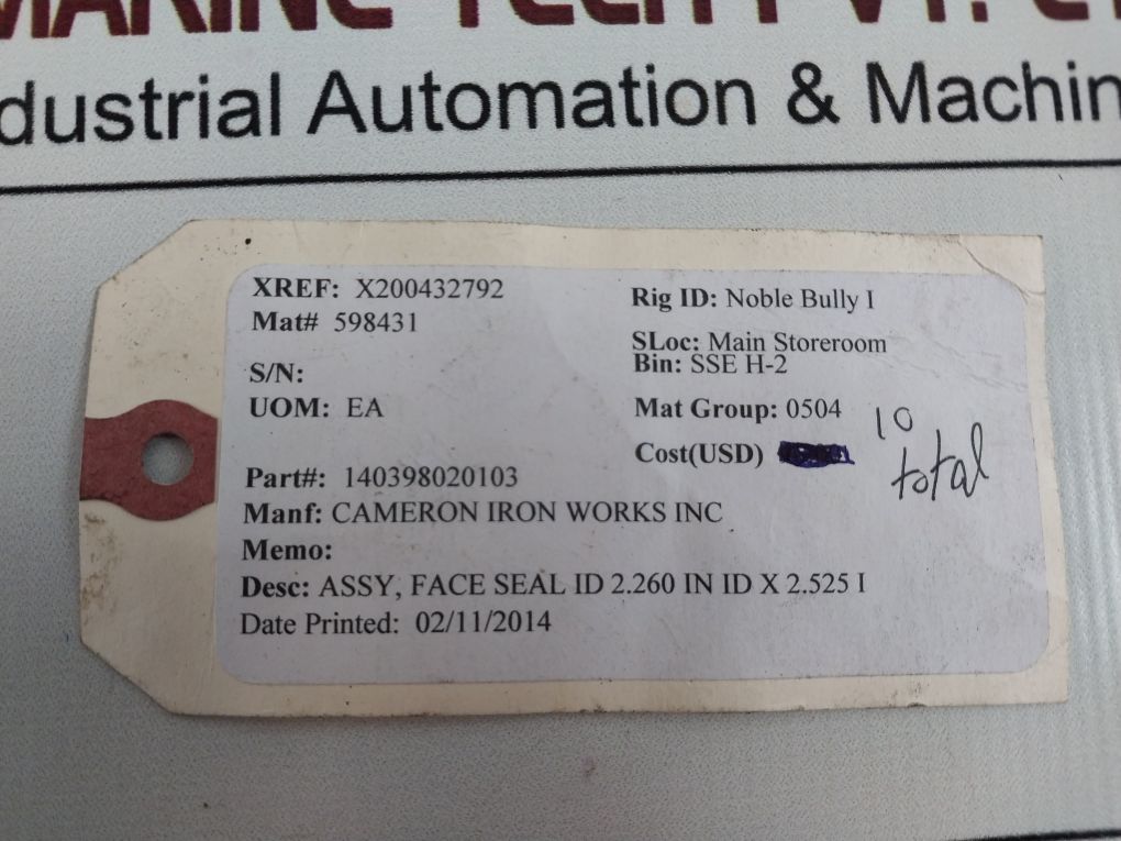 Lot Of 8X Cameron 140398-02-01-03 Face Seal