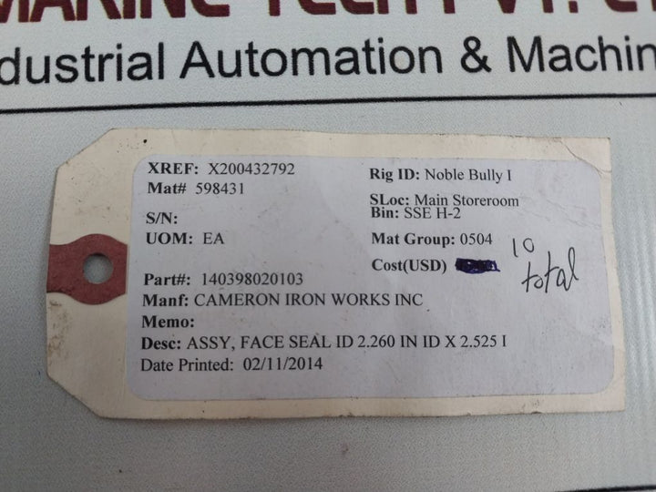 Lot Of 8X Cameron 140398-02-01-03 Face Seal