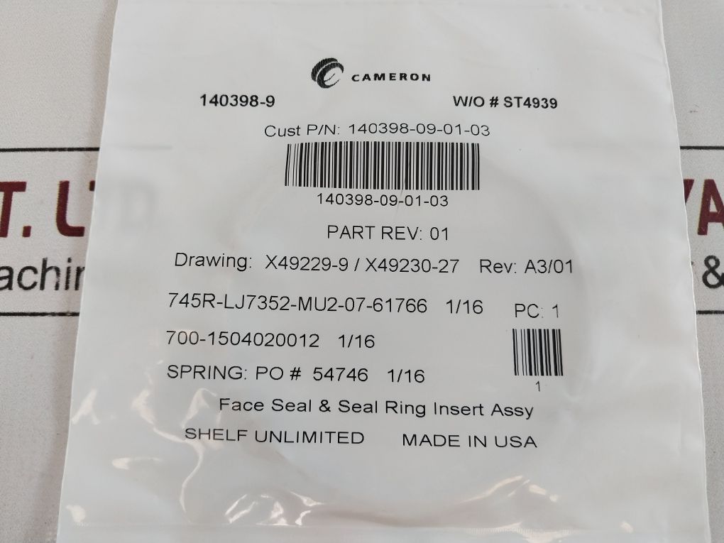 Cameron 140398-09-01-03 Assy Seal
