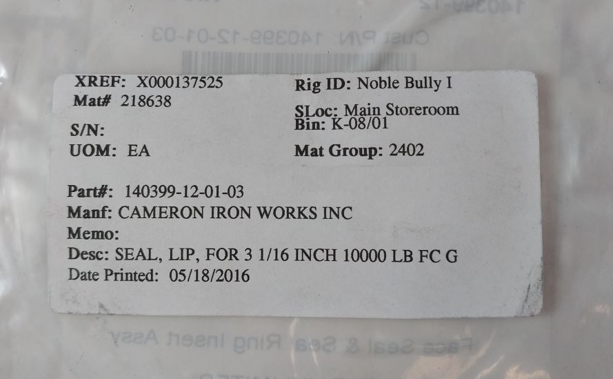 Lot Of 10X Cameron 140399-12-01-03 Lip Seal Ring