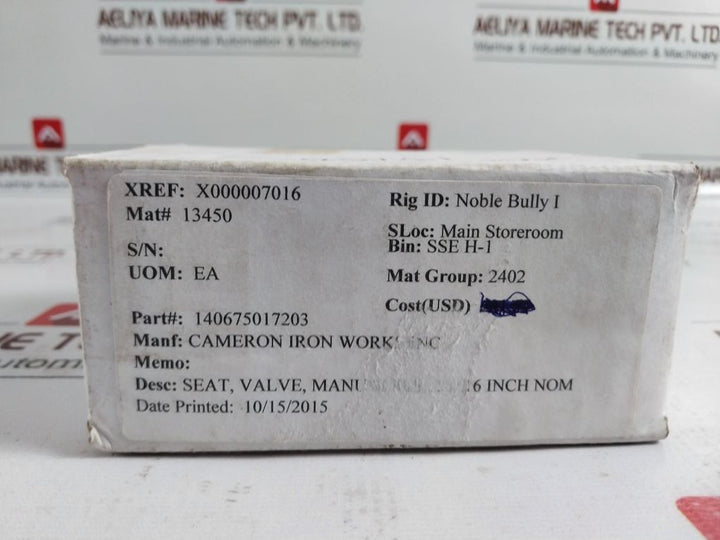 Cameron/Tribocor 140675-01-72-03 Rev: 02 Valve Seat Hrb: 94.0