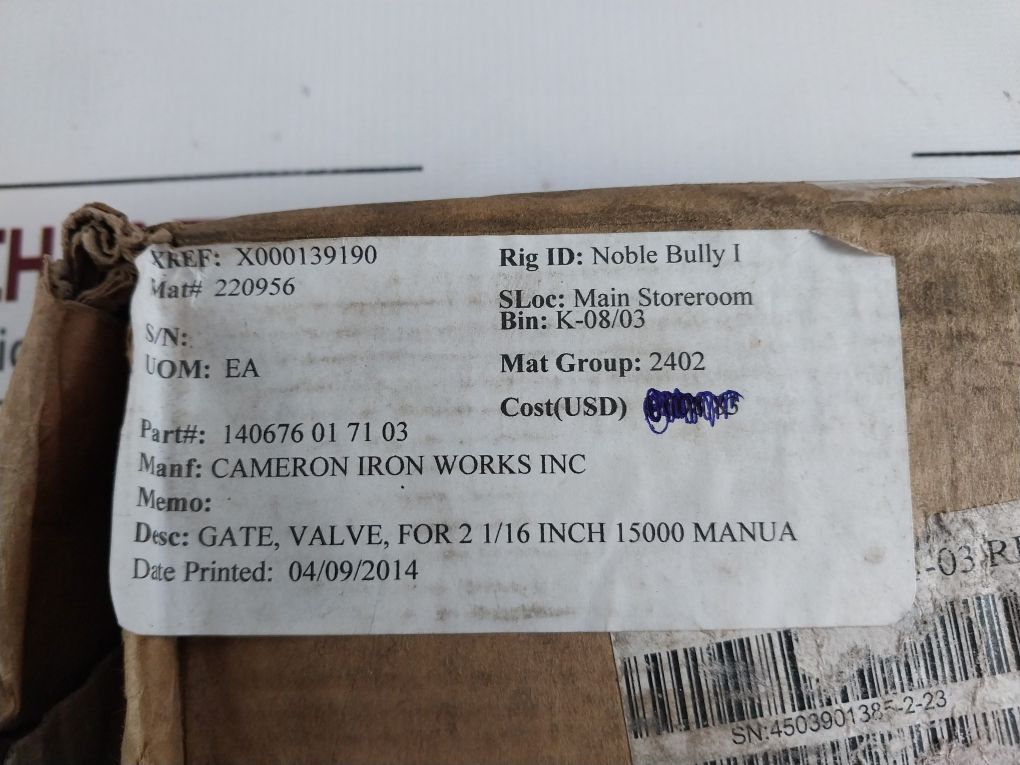 Cameron 140676-01-71-03 Gate Valve Rev 02