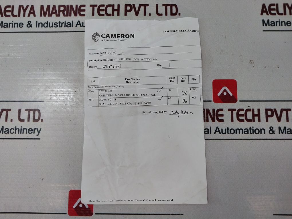Cameron 2020810-01-99 Solenoid Valve With Coil, Section Seal Repair Kit