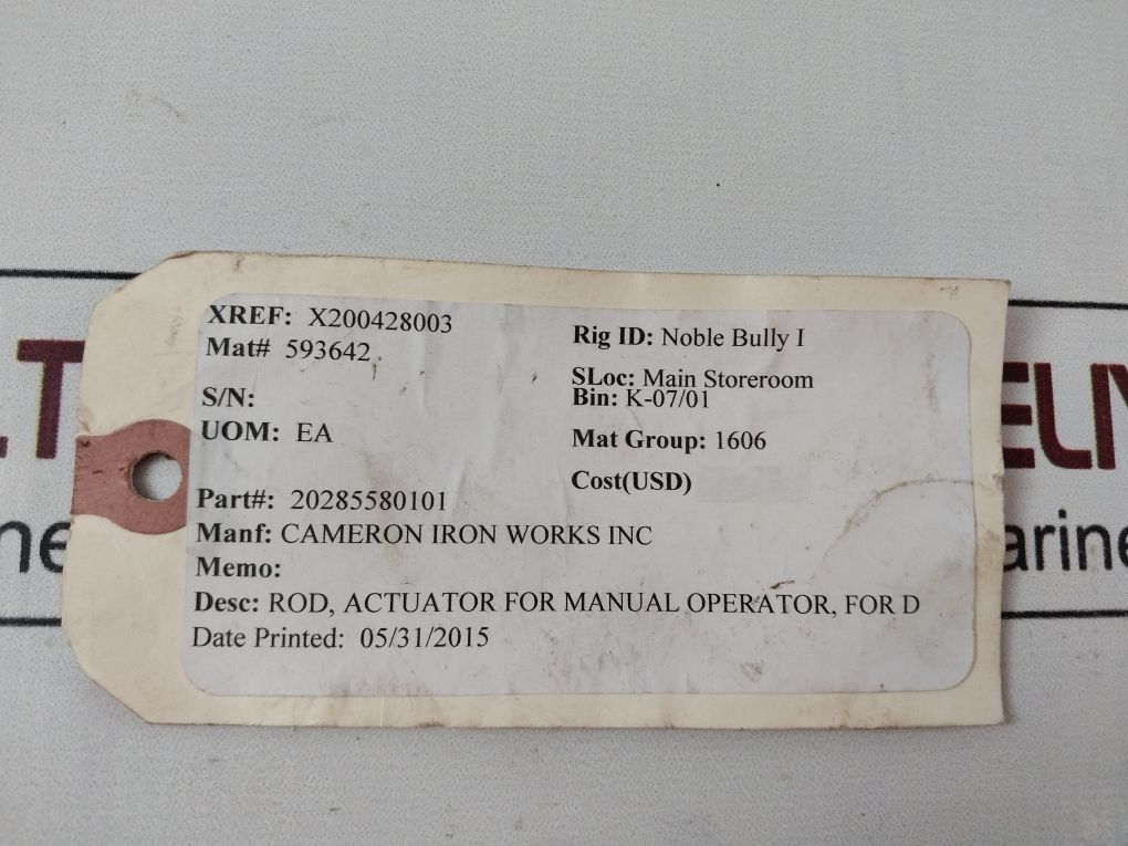 Cameron 2028558-01-01 Rod Type Actuator Rod