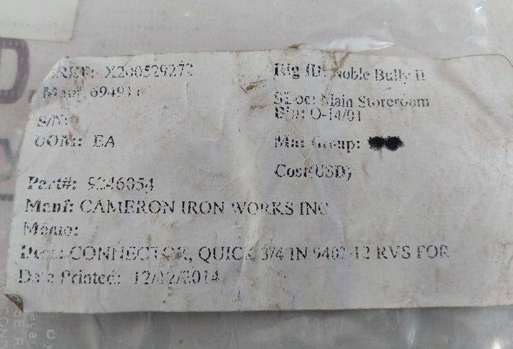 Cameron 9246054 Hydraulic Coupling