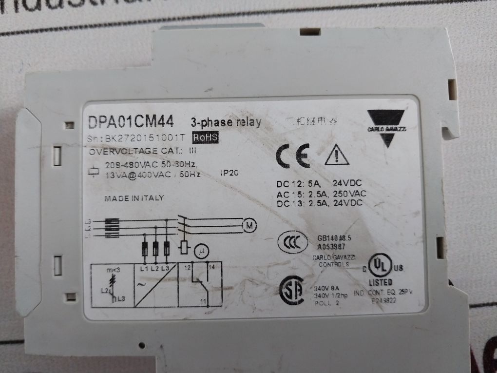 Carlo Gavazzi Dpa01Cm44 3 Phase Monitoring Relay 208-480Vac 50-60Hz