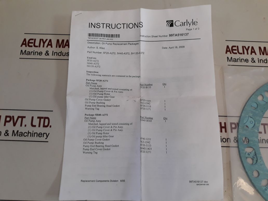 Carlyle 5F20-a272 Oil Pump Replacement Packages