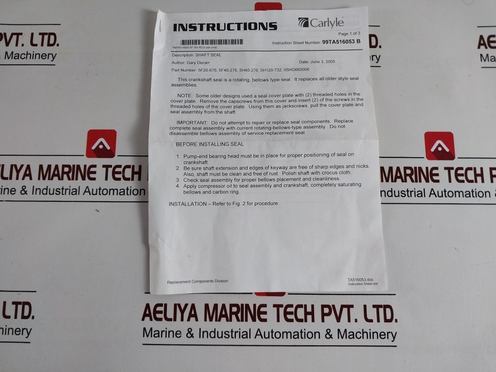 Carlyle 5F40307 Shaft Seal