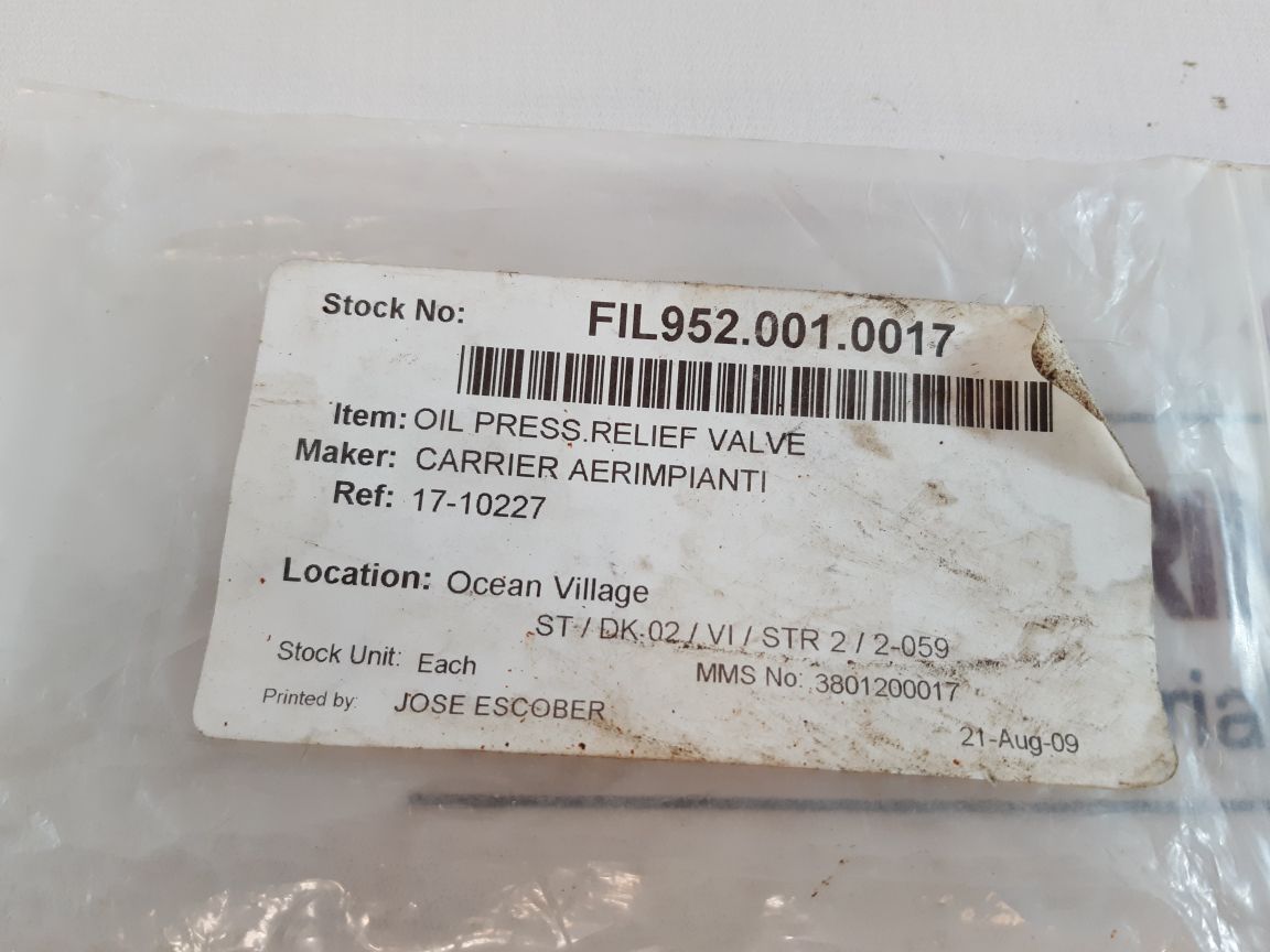 Carrier 17-10227 Oil Pressure Relief Valve