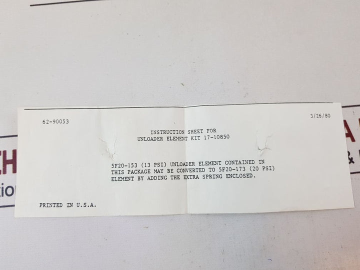 Carrier 5F20-153 Unloader Power Element 17-10850