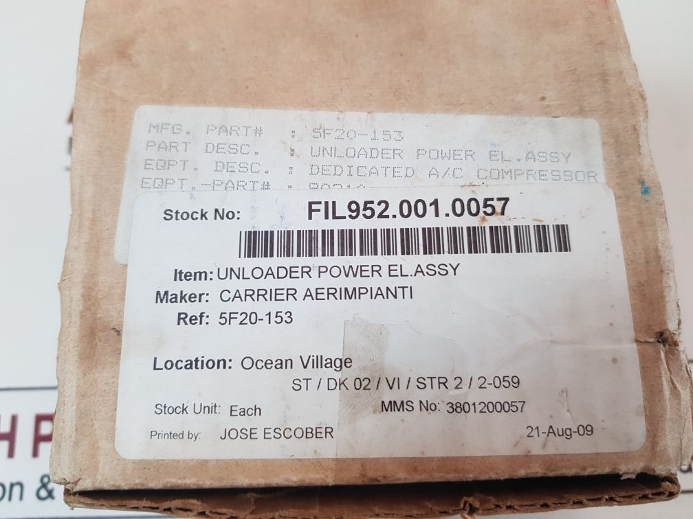 Carrier 5F20-153 Unloader Power Element 17-10850