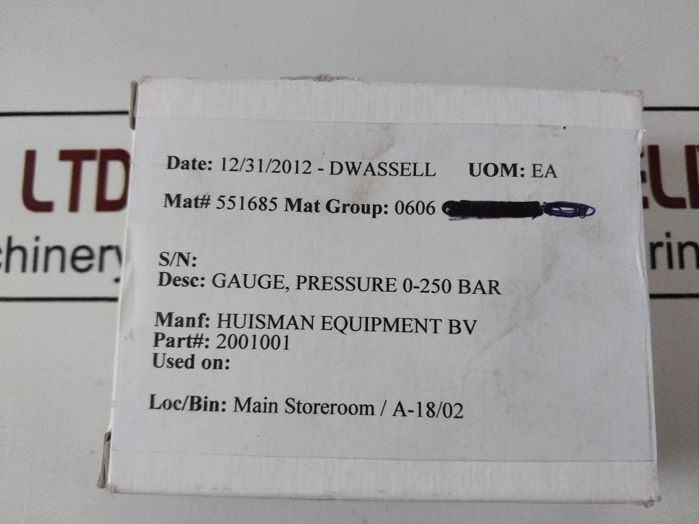 Huisman Casli En 837-1 Pressure Gauge 2001001 0-250 Bar