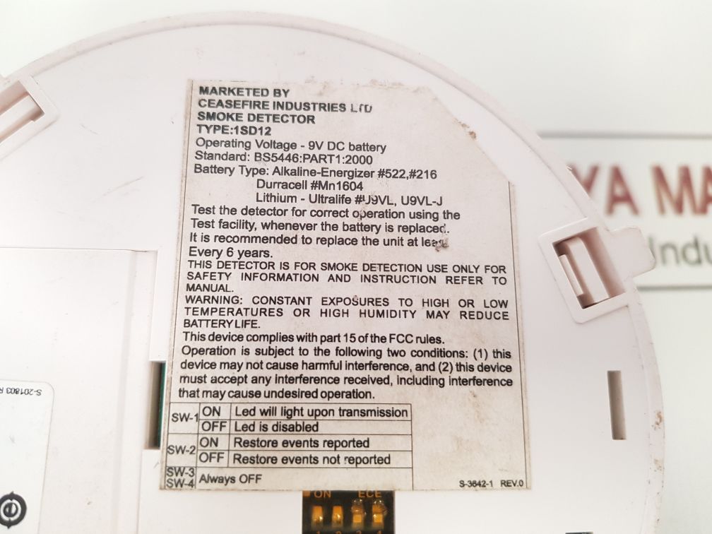 Ceasefire 1Sd12 Smoke Detector 9V Dc Battery