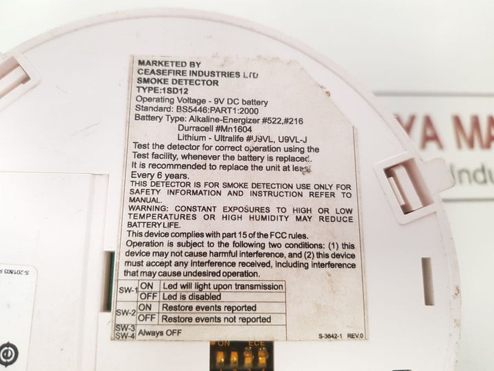 Ceasefire 1Sd12 Smoke Detector 9V Dc Battery